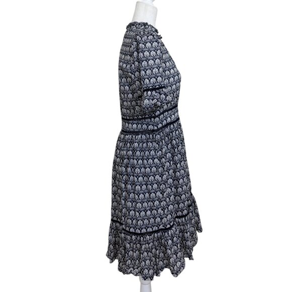 Scotch Soda Maison Scotch Tiered Dress Ladder Lace Navy White Women Size L - Picture 3 of 10